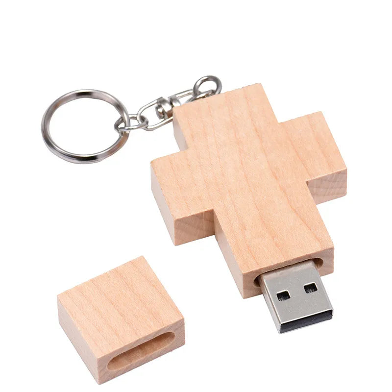 JASTER (free custom logo) wooden cross USB 2.0 usb flash drive keychain pendrive 4GB 8GB 16GB 32GB 64GB gift customer LOGO