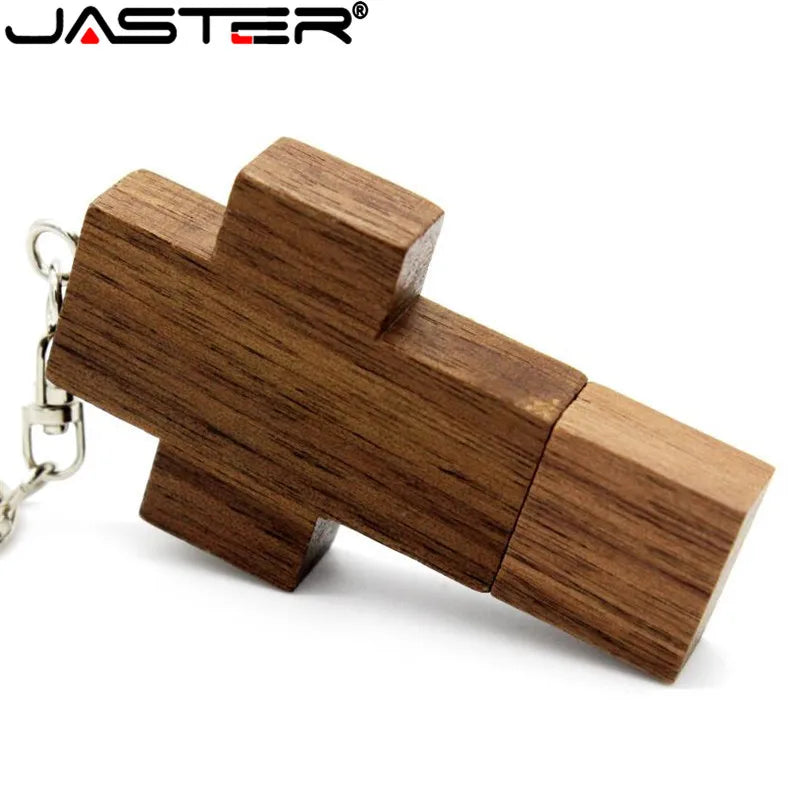 JASTER (free custom logo) wooden cross USB 2.0 usb flash drive keychain pendrive 4GB 8GB 16GB 32GB 64GB gift customer LOGO