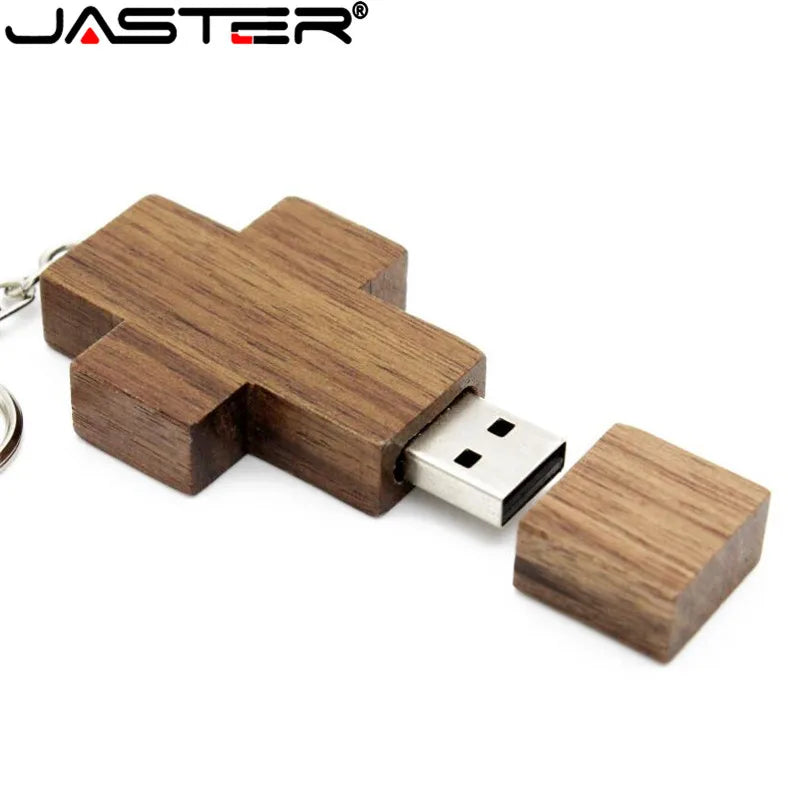JASTER (free custom logo) wooden cross USB 2.0 usb flash drive keychain pendrive 4GB 8GB 16GB 32GB 64GB gift customer LOGO