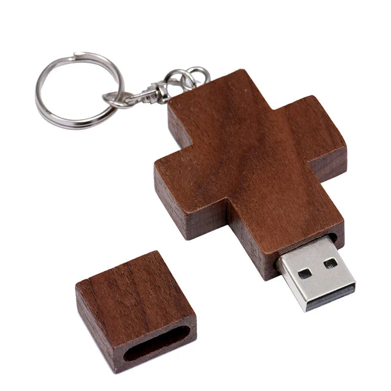 JASTER (free custom logo) wooden cross USB 2.0 usb flash drive keychain pendrive 4GB 8GB 16GB 32GB 64GB gift customer LOGO
