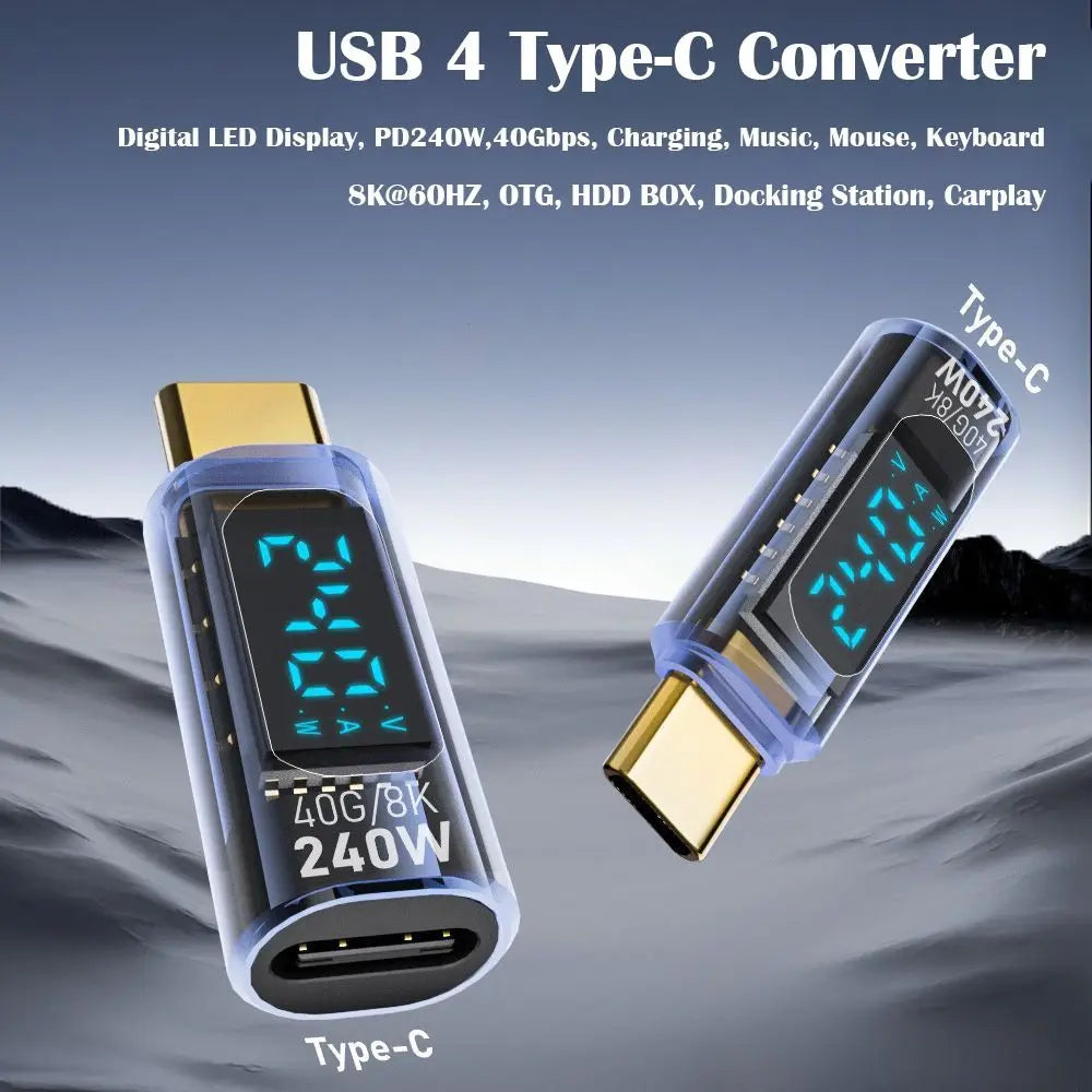 1 PCS Digital LED Display USB 4 Type-C Adapter 8K 60HZ PD 240W OTG Converter 40Gbps Full Function Power Meter Tester