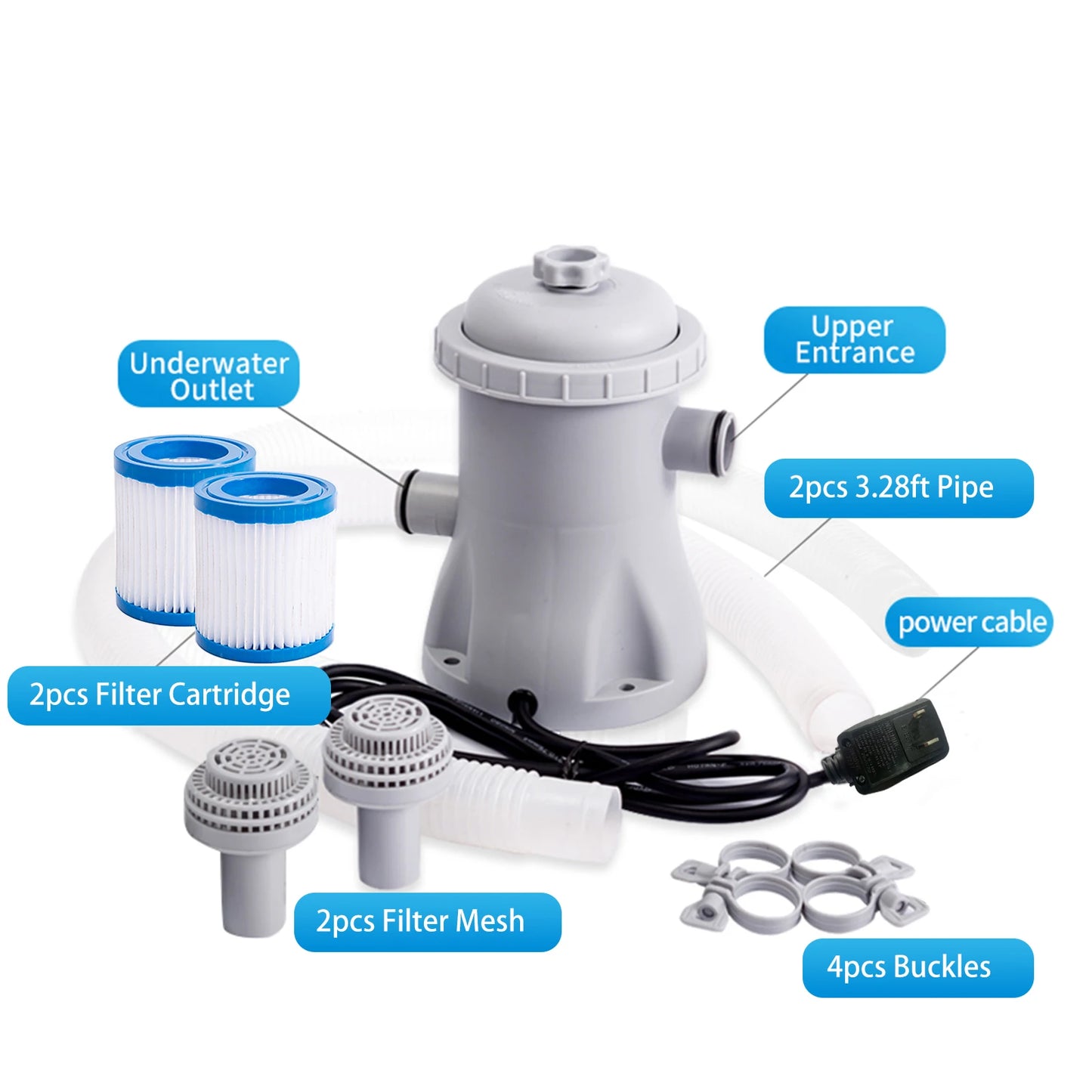 Pool Filter Pump 330 GPH Paddling Pool Electric Water Pump With 2 Pool Filter Cartridge Pool Pumps Above Ground Pool Filter Pump