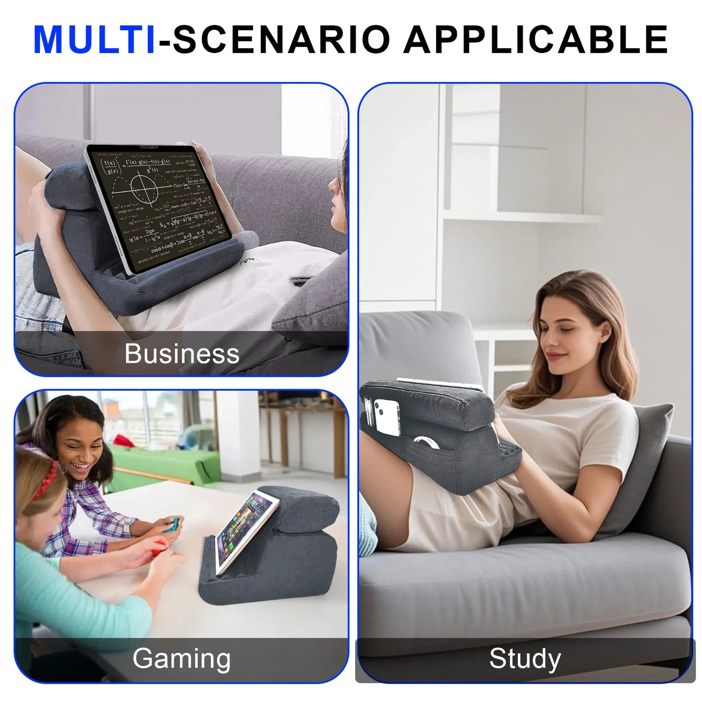 Xnyocn Tablet Pillow Holder Foldable IPad Stand for Lap Bed and Desk Tablet Soft Pad Dock with Pocket Stylus Mount for IPad Pro