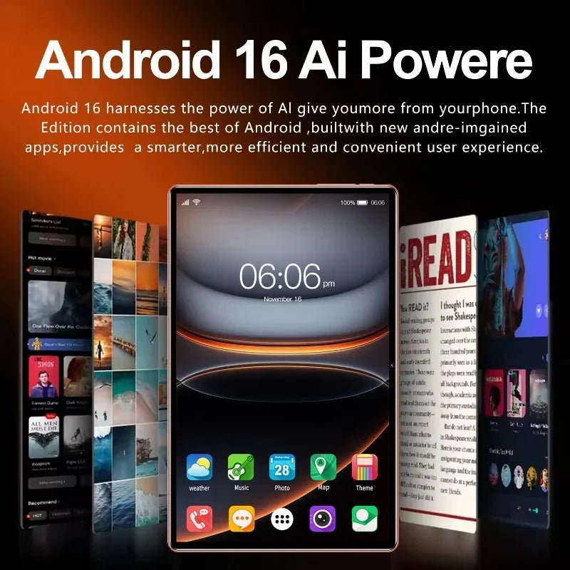 Pad 17 Pro Max Tablet Android 16 22GB 2TB ROM 10.1 inch Snapdragon8gen3 10Core Tablette PC Face Recognition 20000mAh 5G Dual SIM