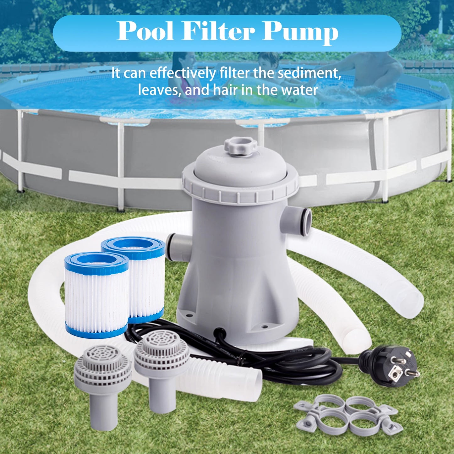 Pool Filter Pump 330 GPH Paddling Pool Electric Water Pump With 2 Pool Filter Cartridge Pool Pumps Ground Small Pool Filter Pump