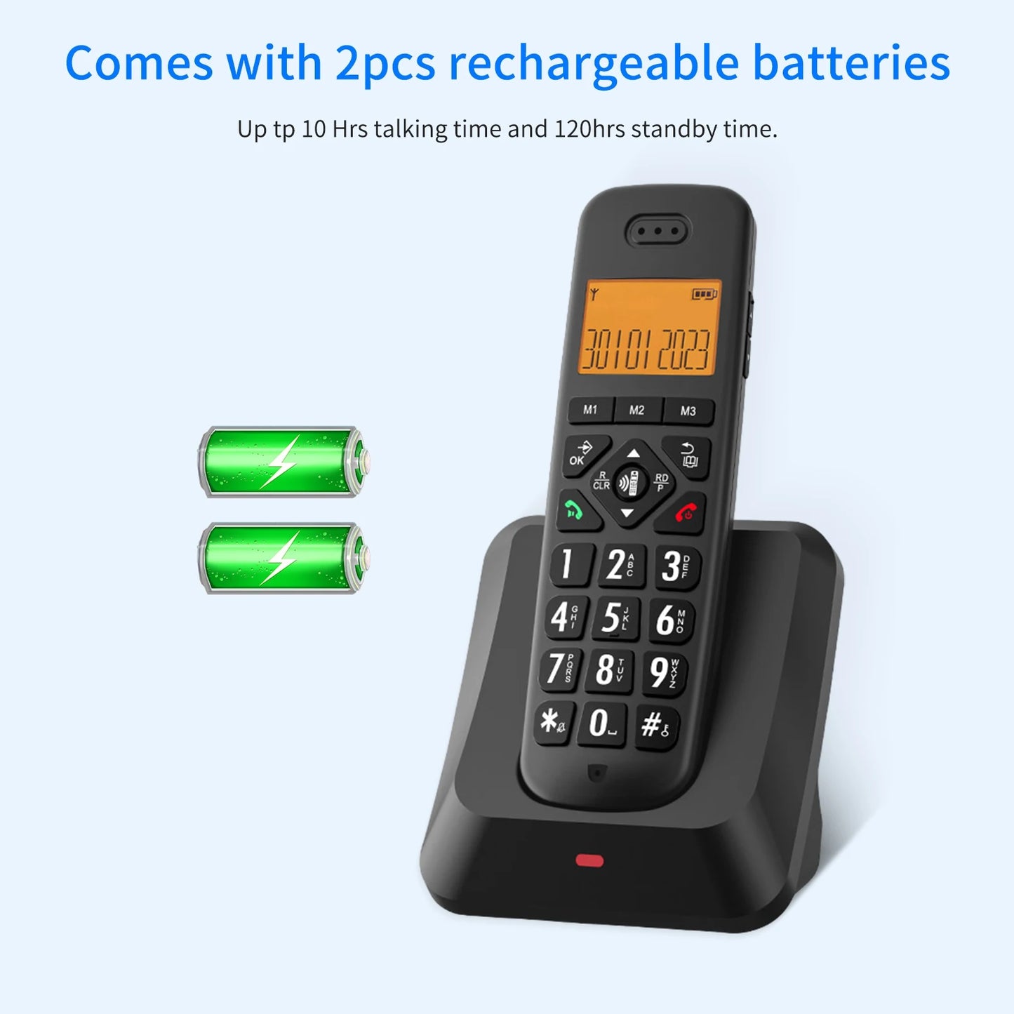 Bisofice Expandable Cordless Phone with 1.8inch LCD 3 Lines Display Support 5 Handsets Connection 13 Shortcut Keys Call Block