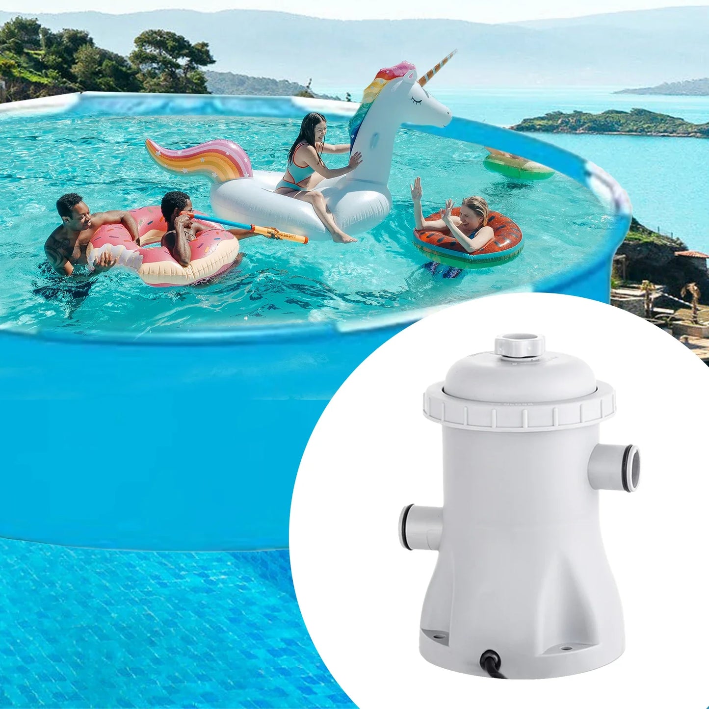 Pool Filter Pump 330 GPH Paddling Pool Electric Water Pump With 2 Pool Filter Cartridge Pool Pumps Above Ground Pool Filter Pump