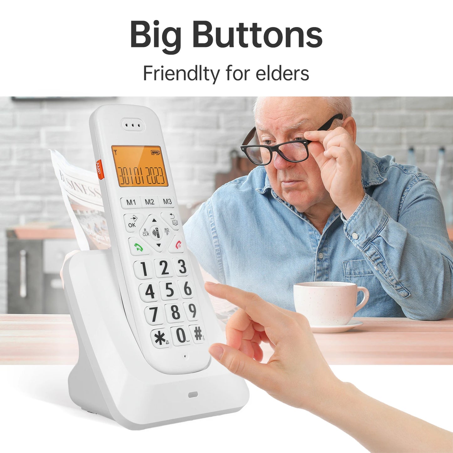 Bisofice Expandable Cordless Phone with 1.8inch LCD 3 Lines Display Support 5 Handsets Connection 13 Shortcut Keys Call Block
