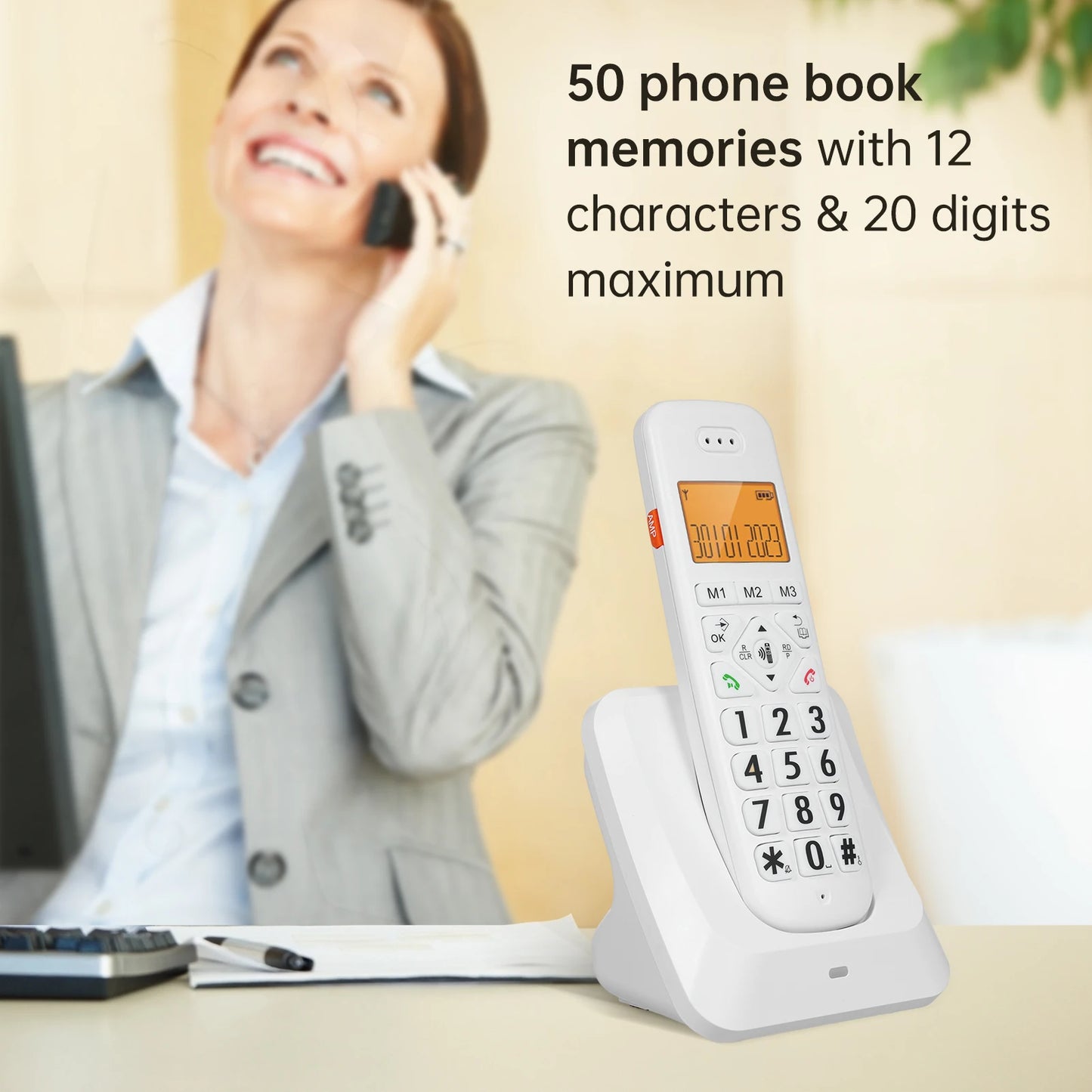 Bisofice Expandable Cordless Phone with 1.8inch LCD 3 Lines Display Support 5 Handsets Connection 13 Shortcut Keys Call Block