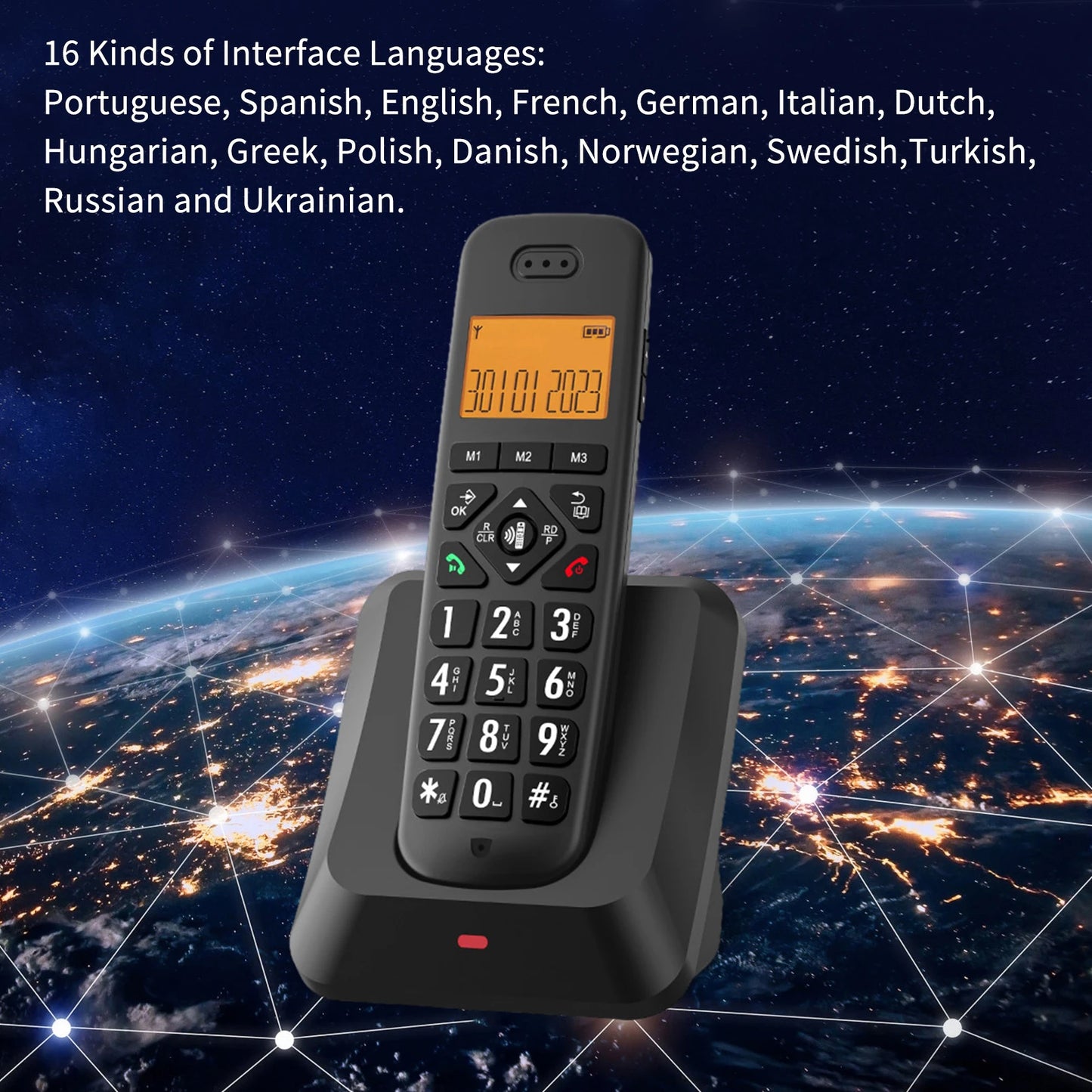 Bisofice Expandable Cordless Phone with 1.8inch LCD 3 Lines Display Support 5 Handsets Connection 13 Shortcut Keys Call Block