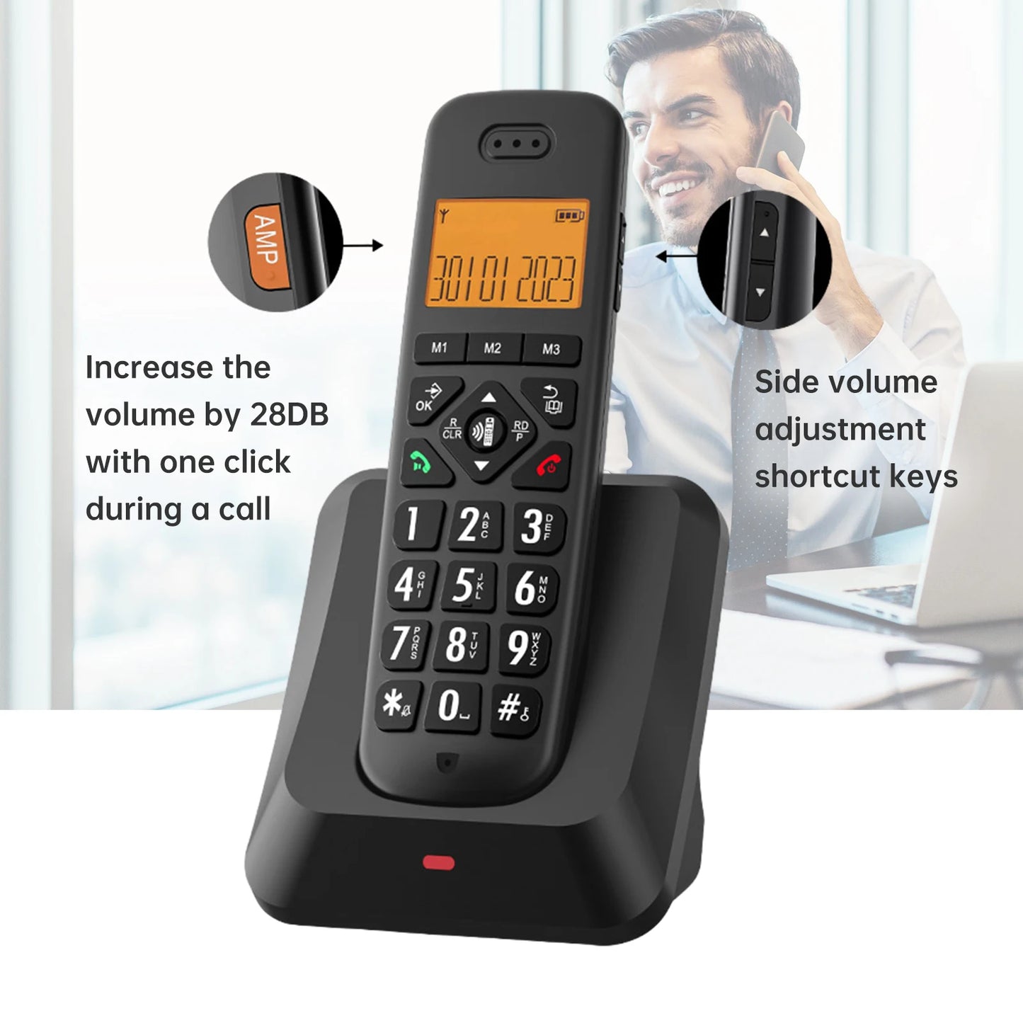 Bisofice Expandable Cordless Phone with 1.8inch LCD 3 Lines Display Support 5 Handsets Connection 13 Shortcut Keys Call Block