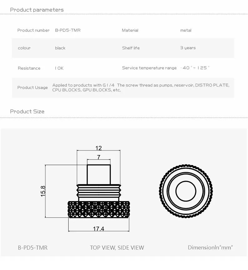 BYKSKI G1/4 Temperature Measurement Plug Sealing Lock Water Cooling PC Application Accessories Metal Fitting B-PD5-TMR